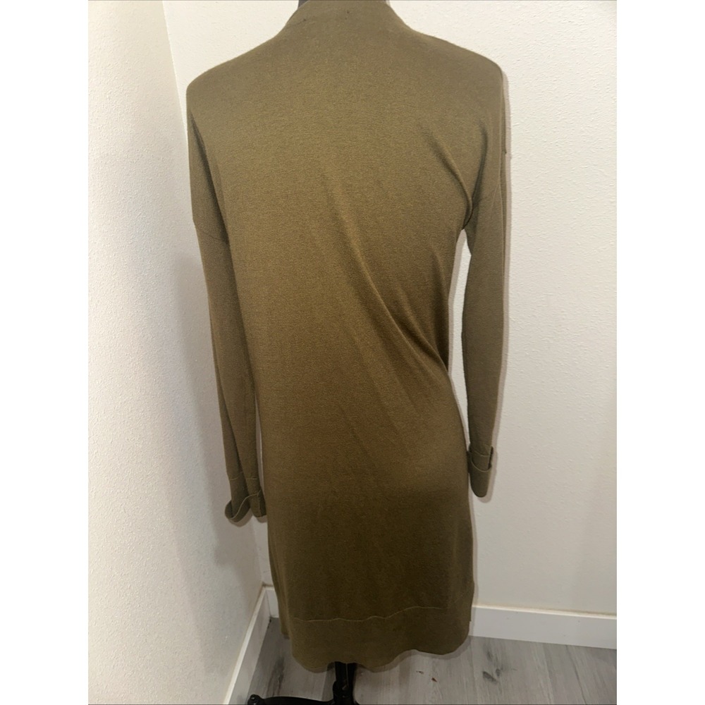 Halogen Cashmere Blend Open Front Cardigan Olive Long Sleeve Front Pockets Sz S - Picture 5 of 8